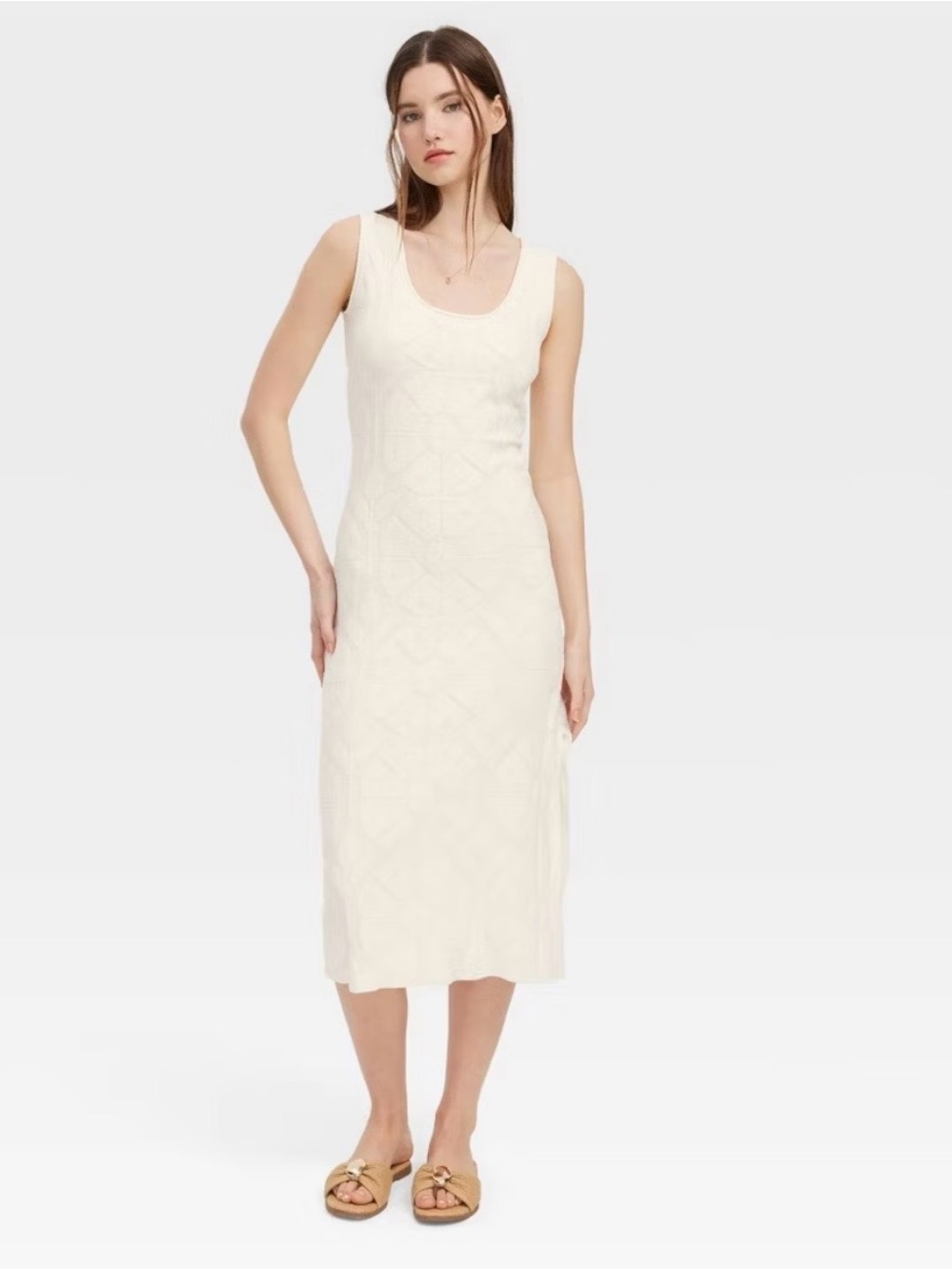 Roller Rabbit Cream Scoop-Neck Sleeveless Midi Dress